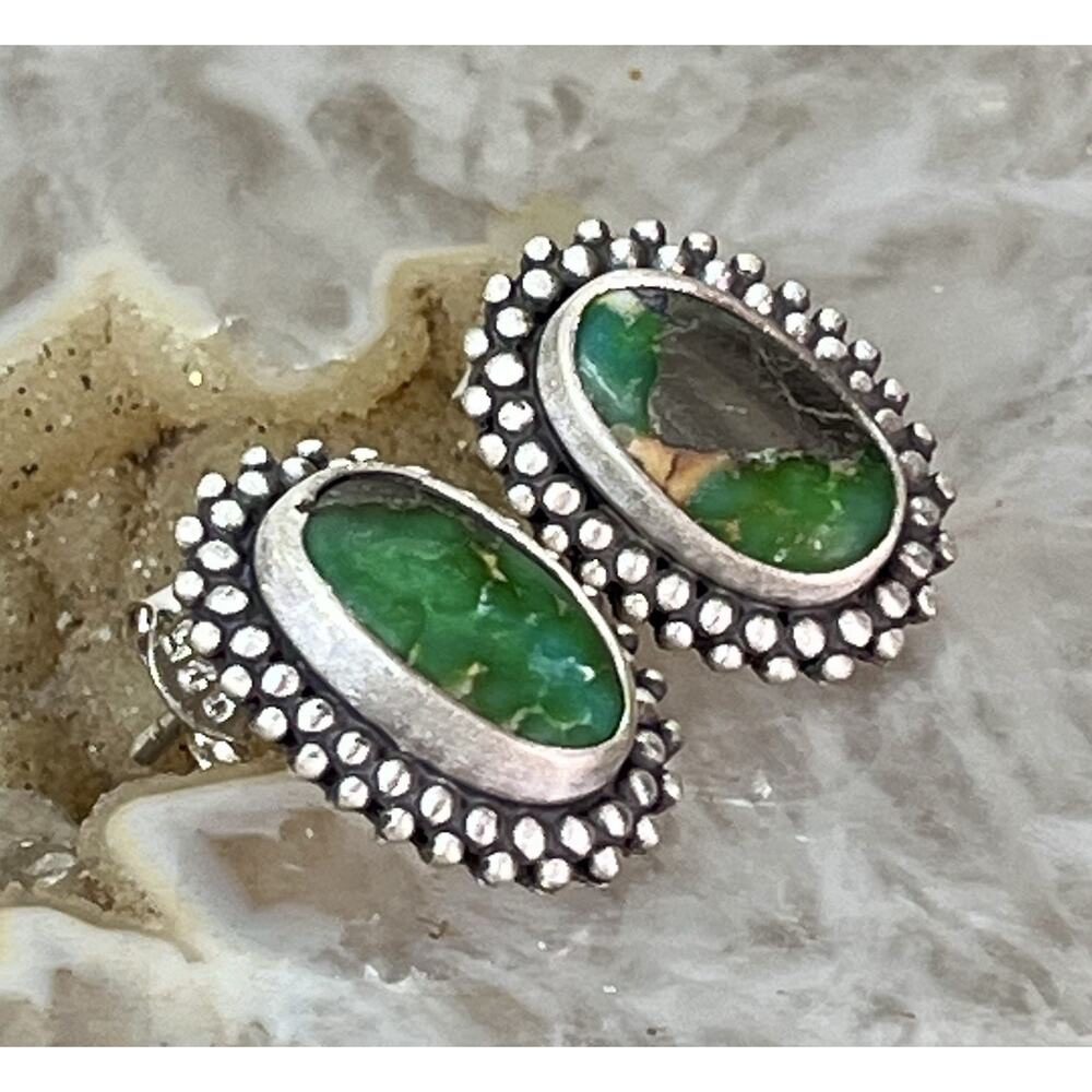 Emerald Valley Sterling Silver Green Turquoise Southwestern Stud Earrings NEW - Picture 7 of 12